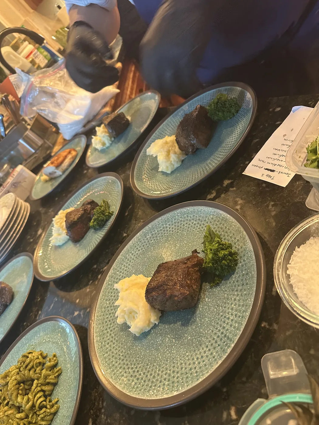 Pepper-crusted filet, plated for service