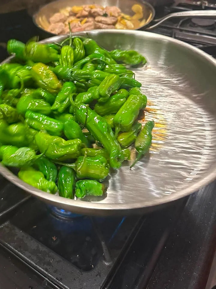 Shishito peppers blistered in the pan